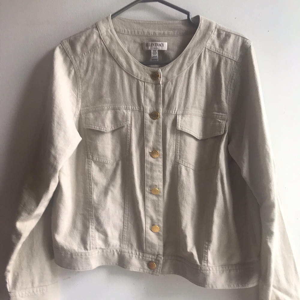 Ellen Tracy linen jacket, bomber style size M.